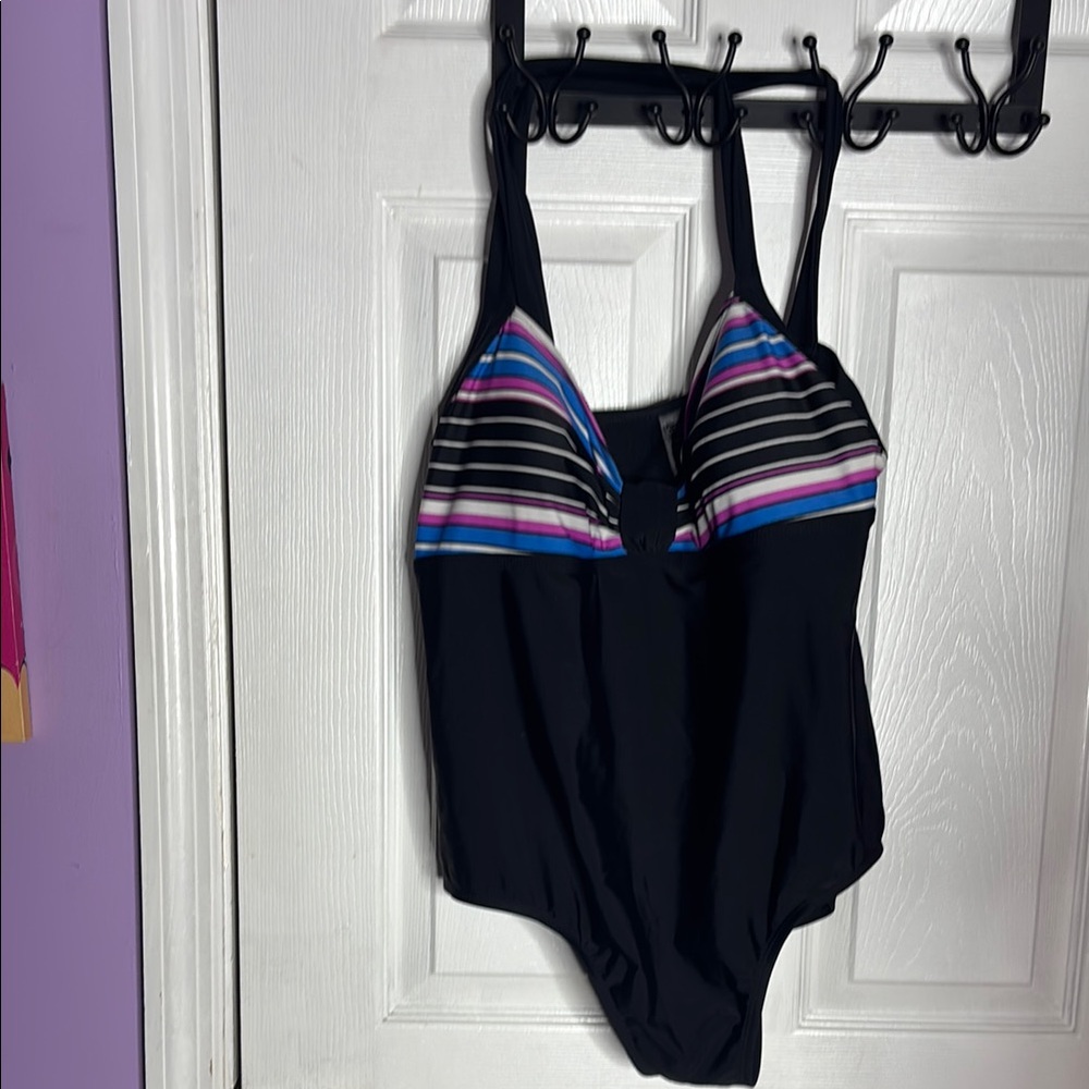 Black Pink and Blue One Piece Swimsuit